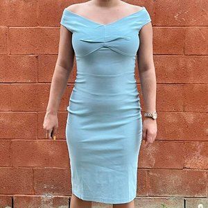 Belle Poque Vintage Blue Off The Shoulder Midi Dress